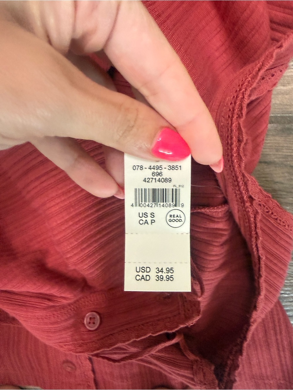 aerie Ribbed Button-Front Tank Top - Red - Picture 2 of 2